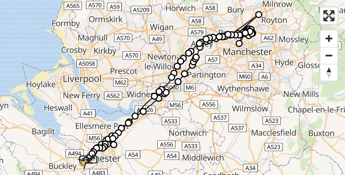 Flight path map showing Police Helicopter route from Saltney Ferry to Hawarden Airport