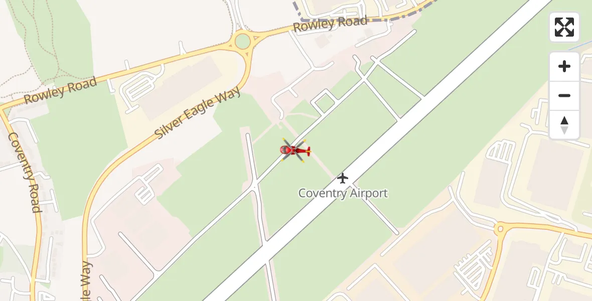 Flight path map showing Air Ambulance Helicopter route from Coventry Airport to Coventry Airport