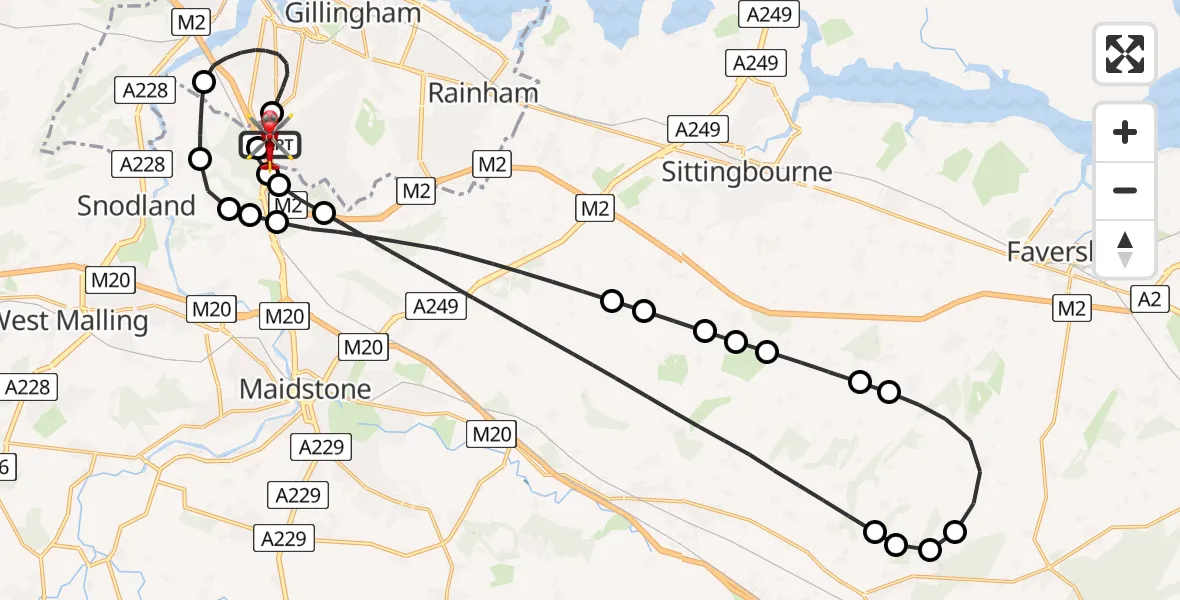 Flight path map showing Air Ambulance Helicopter route from Rochester Airport to Rochester Airport