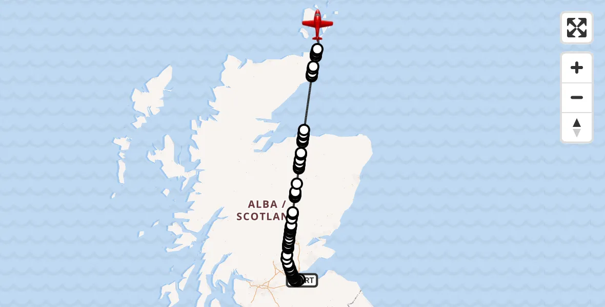 Flight path map showing Air Ambulance Aircraft route from Edinburgh Airport to Kirkwall