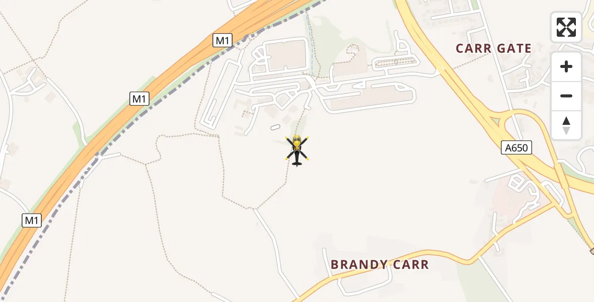Flight path map showing Police Helicopter route from East Ardsley to East Ardsley