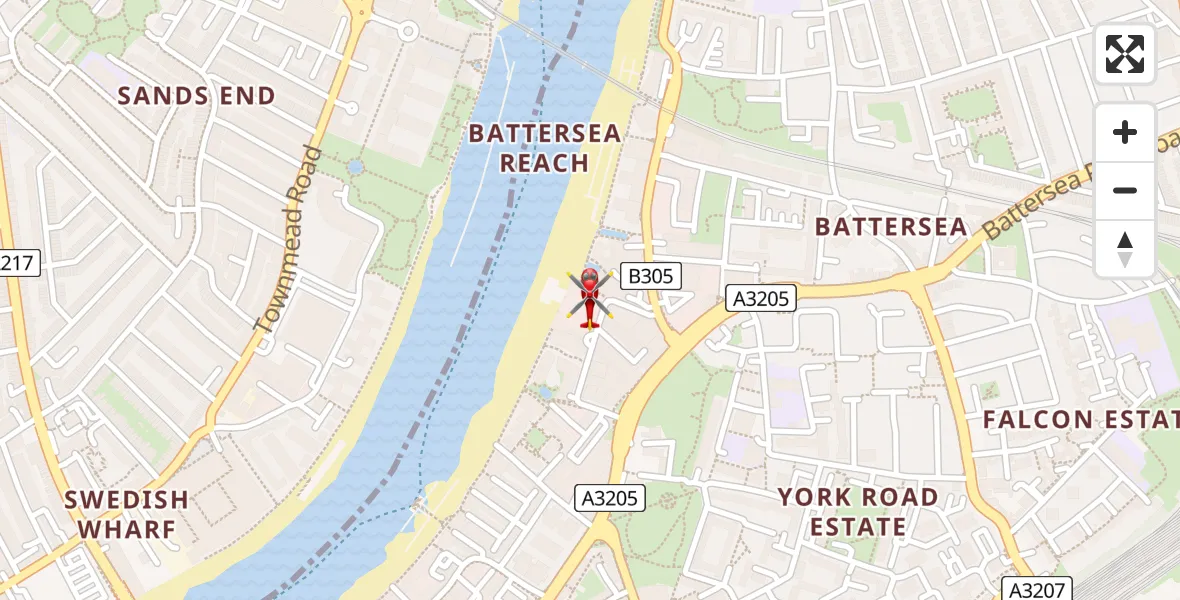 Flight path map showing Air Ambulance Helicopter route from London Heliport to London Heliport