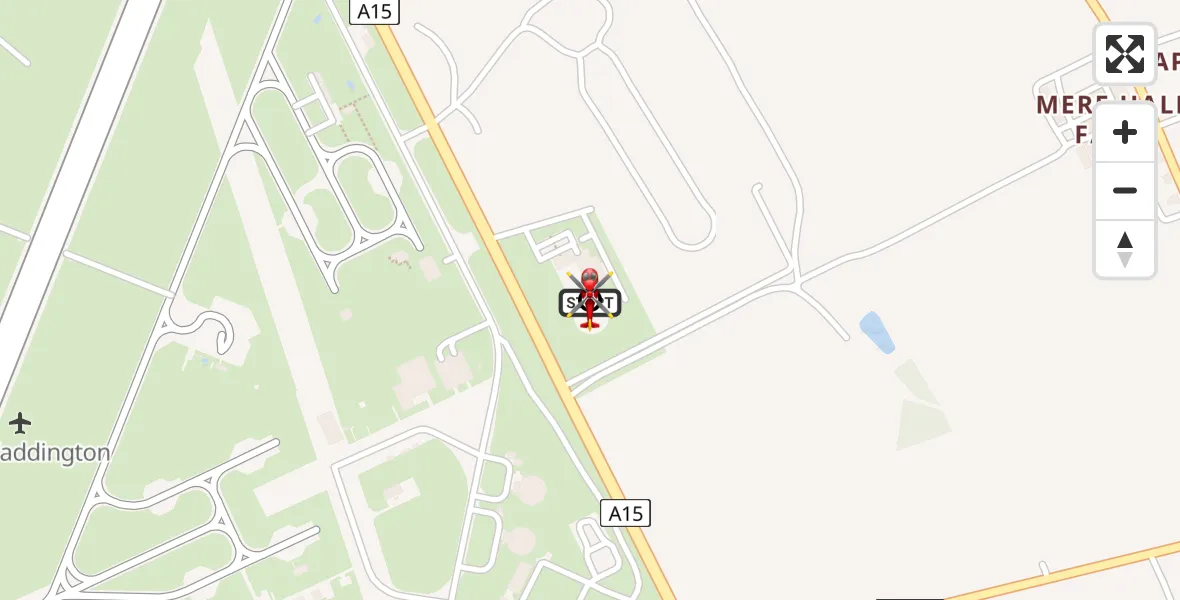 Flight path map showing Air Ambulance Helicopter route from RAF Waddington to North Kesteven