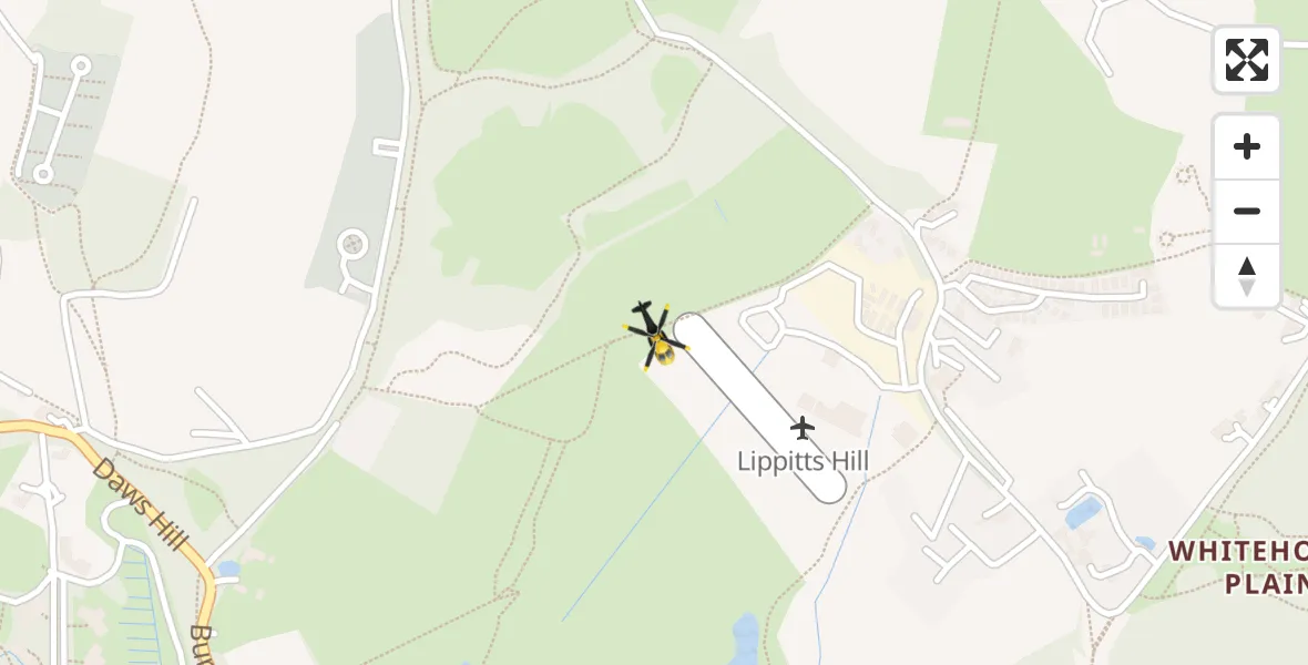 Flight path map showing Police Helicopter route from Metropolitan Police Air Support Unit Lippitts Hill to Metropolitan Police Air Support Unit Lippitts Hill