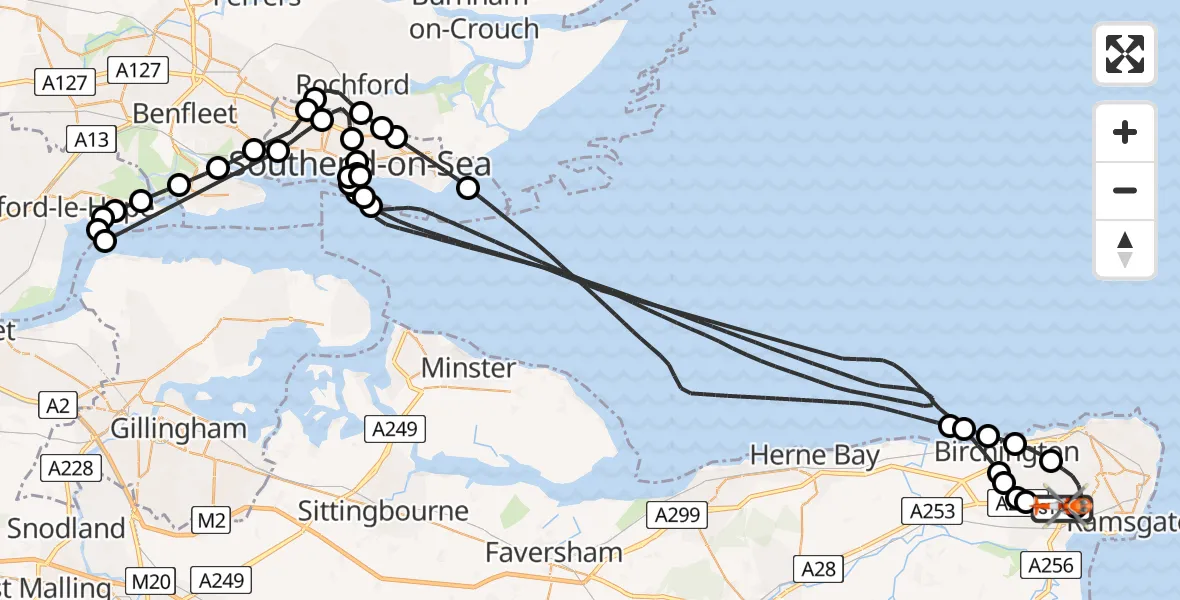 Flight path map showing Coastguard Helicopter route from Manston Airport to Manston Airport