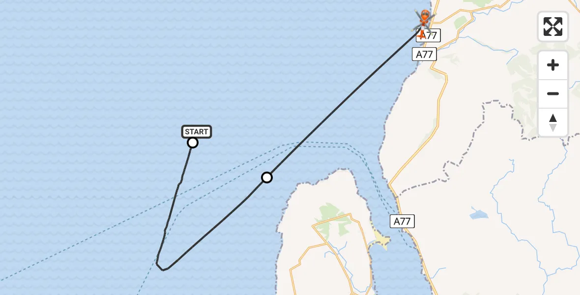 Flight path map showing Coastguard Helicopter route from Inner Seas to Inner Seas