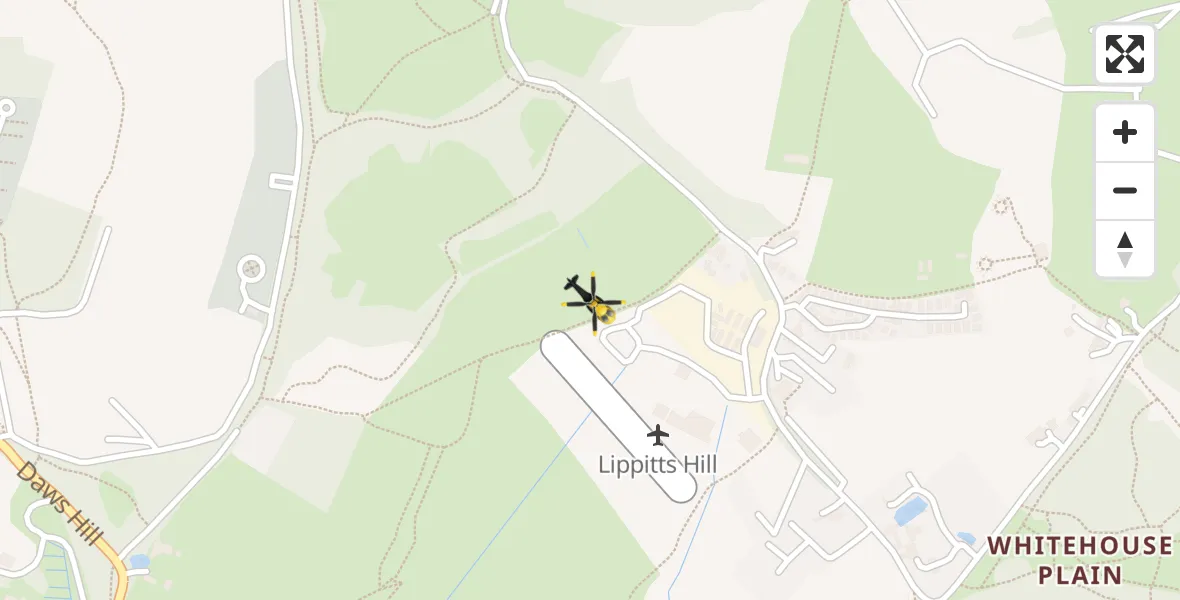 Flight path map showing Police Helicopter route from Metropolitan Police Air Support Unit Lippitts Hill to Metropolitan Police Air Support Unit Lippitts Hill