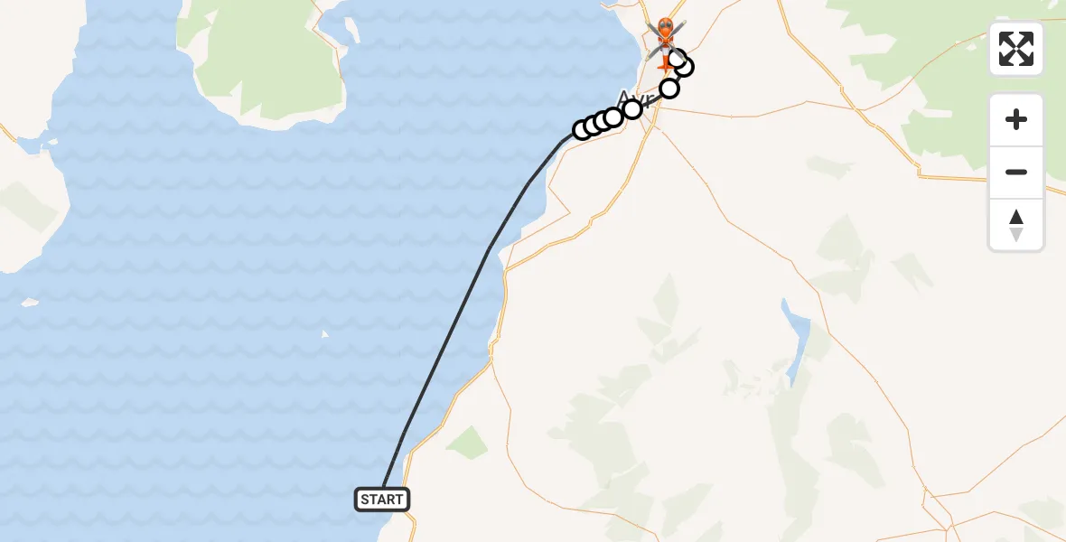 Flight path map showing Coastguard Helicopter route from Inner Seas to Glasgow Prestwick Airport