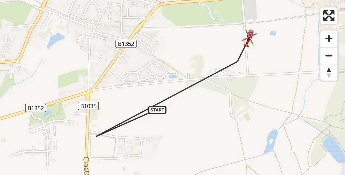 Flight path map showing Air Ambulance Helicopter route from Mistley to Mistley