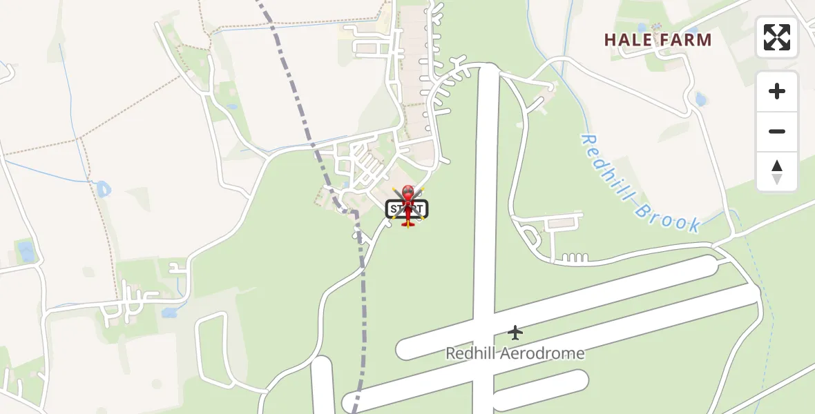 Flight path map showing Air Ambulance Helicopter route from Redhill Aerodrome to Redhill Aerodrome