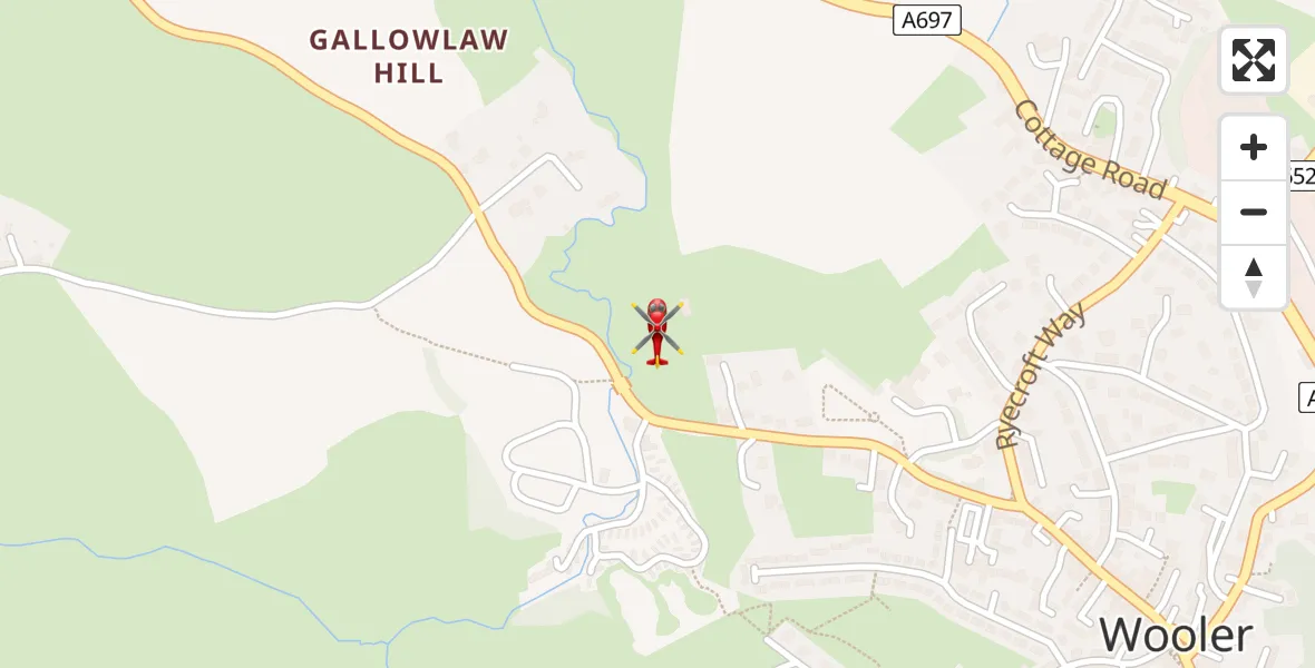 Routekaart van de vlucht: Air Ambulance Helicopter to Wooler