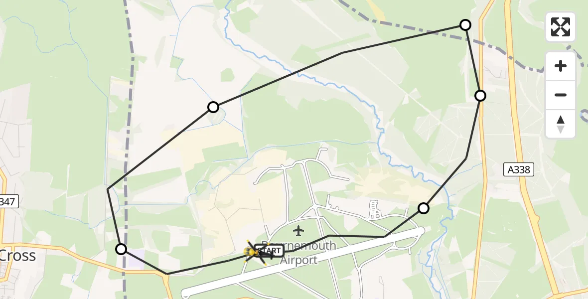 Flight path map showing Police Helicopter route from Bournemouth Airport to Bournemouth Airport