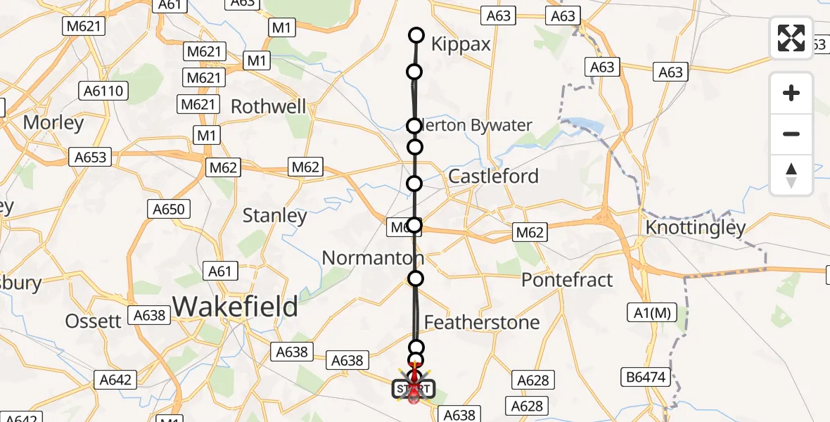 Flight path map showing Air Ambulance Helicopter route from YAA Nostell Helicopter Port to YAA Nostell Helicopter Port