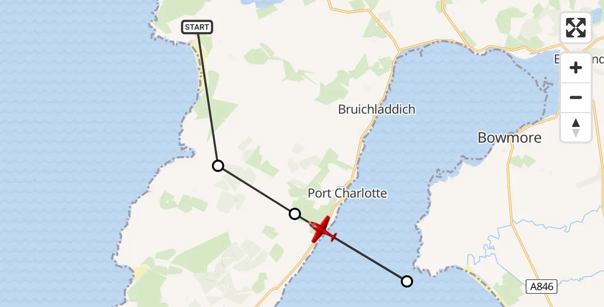 Flight path map showing Air Ambulance Aircraft route from Argyll and Bute to Inner Seas