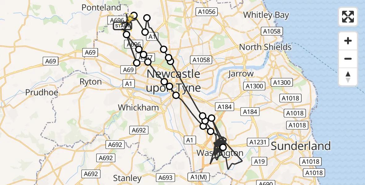 Flight path map showing Police Helicopter route from Newcastle International Airport to Newcastle International Airport