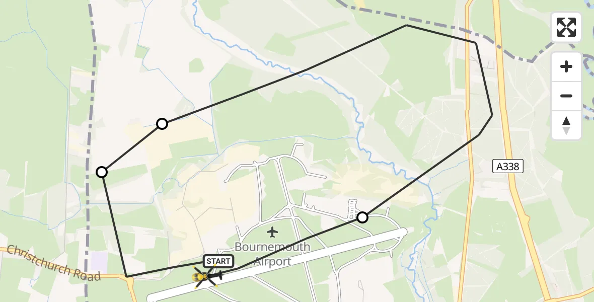 Flight path map showing Police Helicopter route from Bournemouth Airport to Bournemouth Airport