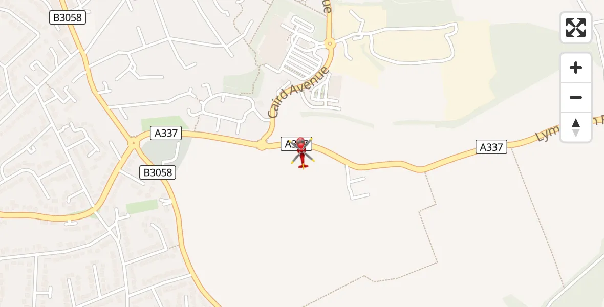 Flight path map showing Air Ambulance Helicopter route from New Milton to New Milton