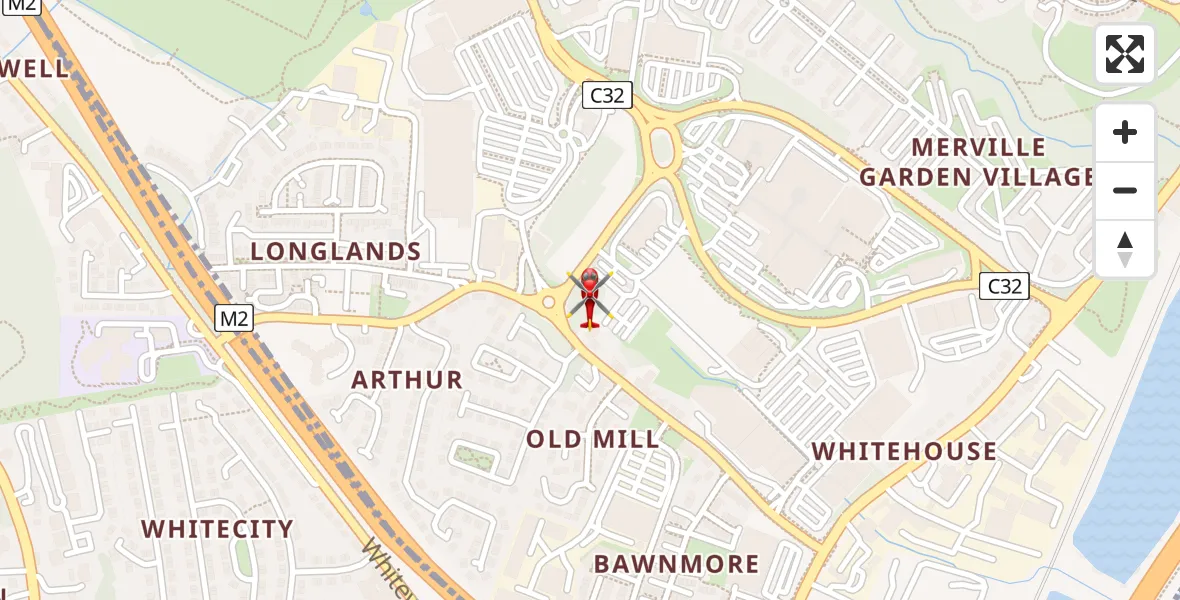 Flight path map showing Air Ambulance Helicopter route from Newtownabbey to Newtownabbey