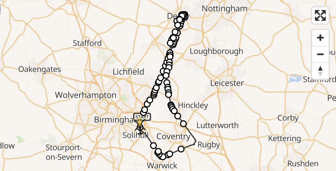 Flight path map showing Police Helicopter route from Coleshill CP to Birmingham Airport