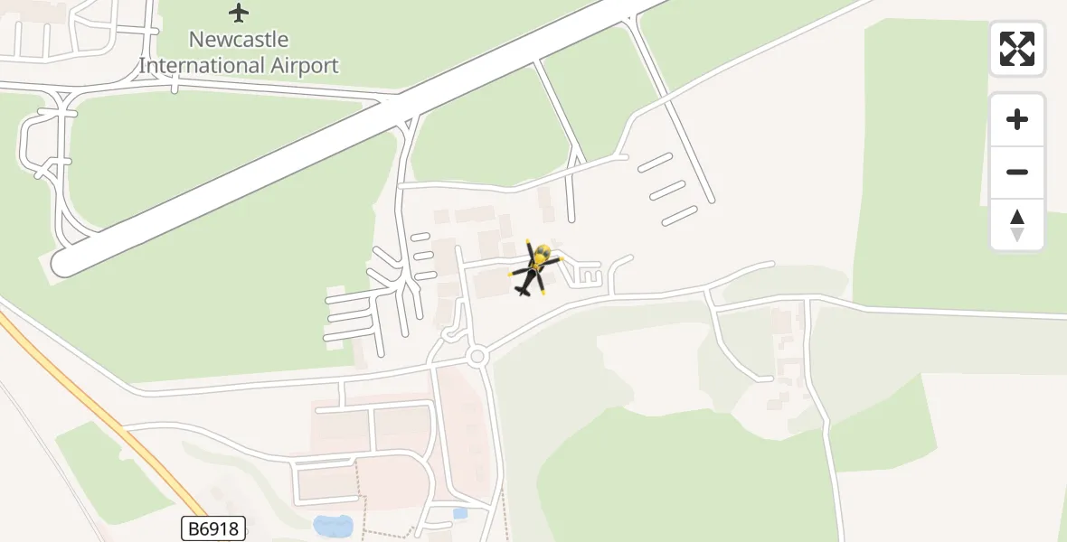 Flight path map showing Police Helicopter route from Newcastle International Airport to Newcastle International Airport