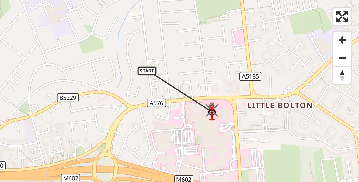 Flight path map showing Air Ambulance Helicopter route from Eccles to Eccles