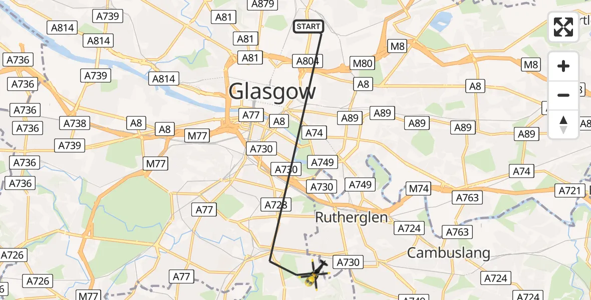 Flight path map showing Police Helicopter route from Glasgow to Glasgow