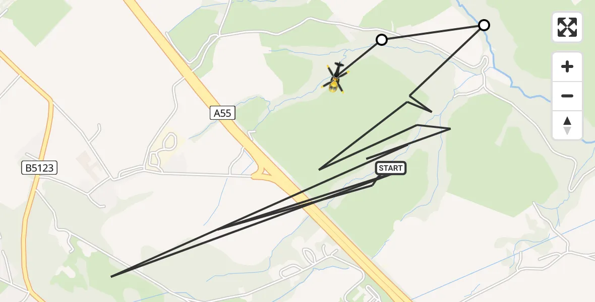 Flight path map showing Police Helicopter route from Halkyn to Halkyn