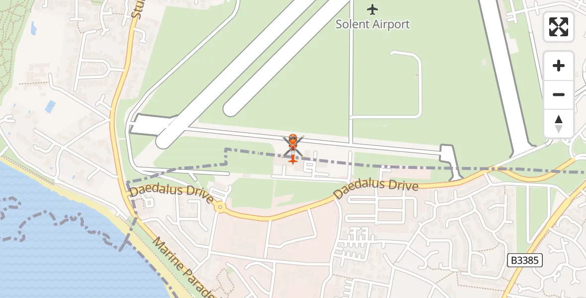 Flight path map showing Coastguard Helicopter route from Solent Airport to Solent Airport