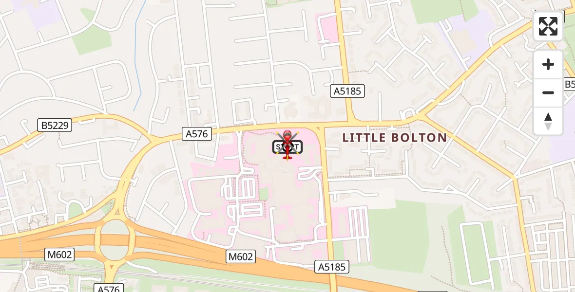 Flight path map showing Air Ambulance Helicopter route from Eccles to Eccles