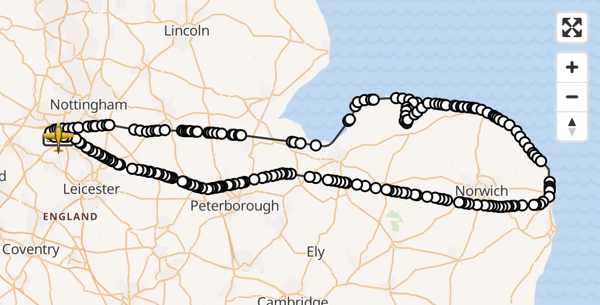 Flight route Police Aircraft East Midlands Airport - East Midlands Airport, 08 April 2026, 16:50