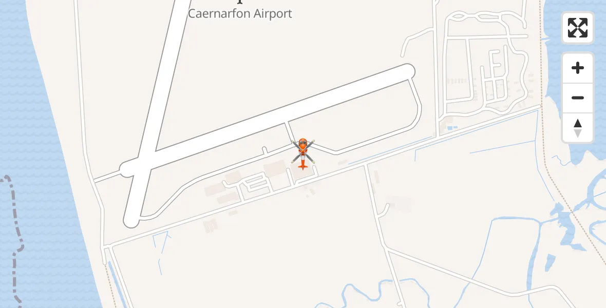 Flight path map showing Coastguard Helicopter route from Caernarfon Airport to Caernarfon Airport