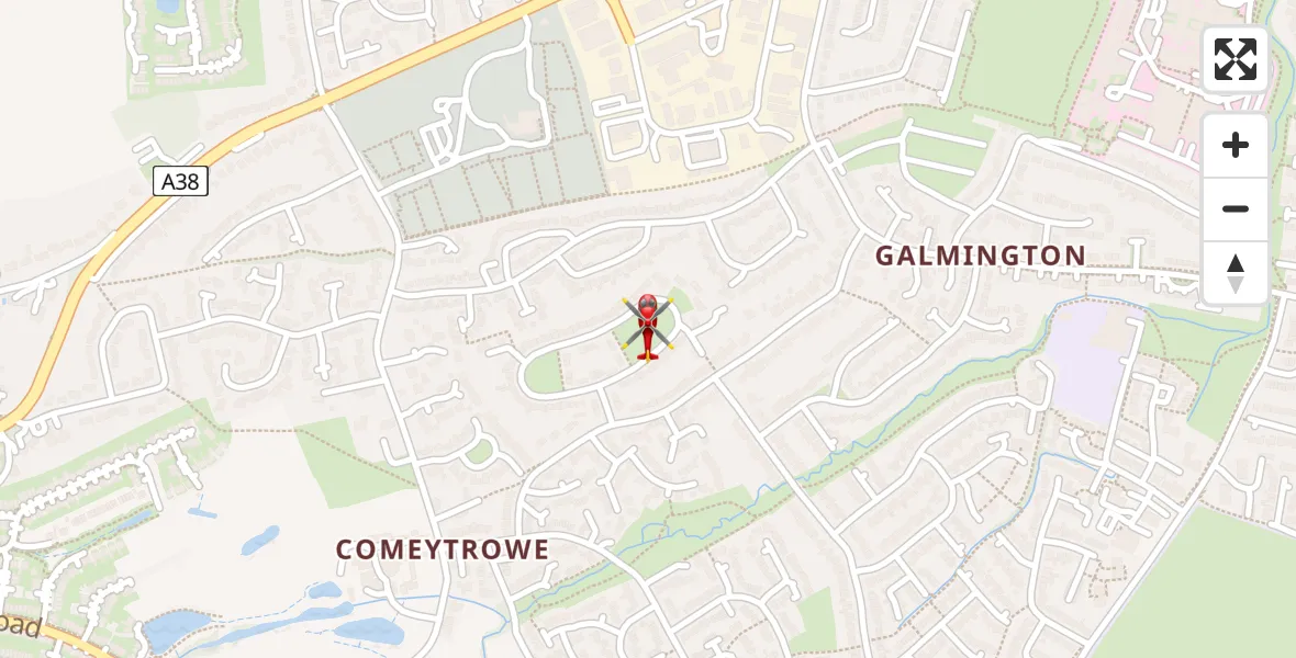 Flight path map showing Air Ambulance Helicopter route from Taunton to Taunton