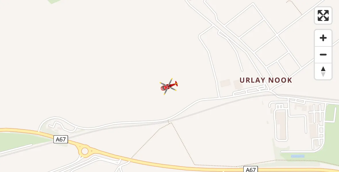 Flight path map showing Air Ambulance Helicopter route from Egglescliffe to Egglescliffe