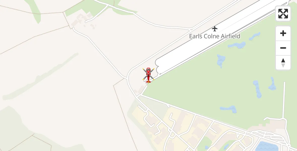 Flight path map showing Air Ambulance Helicopter route from Earls Colne Airfield to Earls Colne Airfield