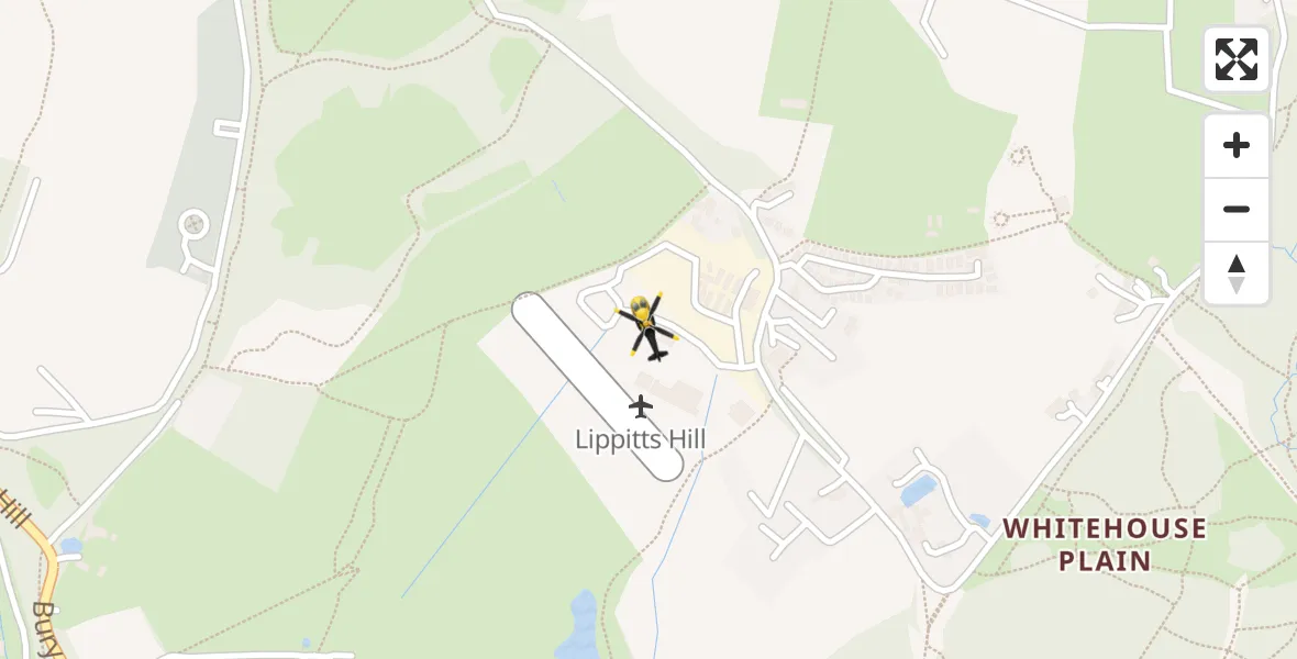 Flight path map showing Police Helicopter route from Metropolitan Police Air Support Unit Lippitts Hill to Metropolitan Police Air Support Unit Lippitts Hill