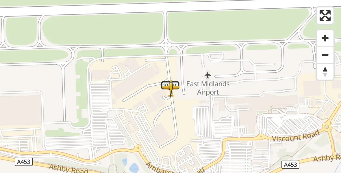 Flight path map showing Police Aircraft route from East Midlands Airport to East Midlands Airport