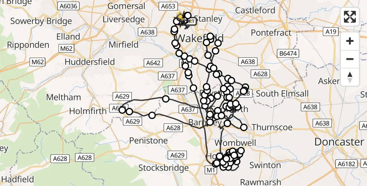 Flight path map showing Police Helicopter route from Wrenthorpe to Wrenthorpe