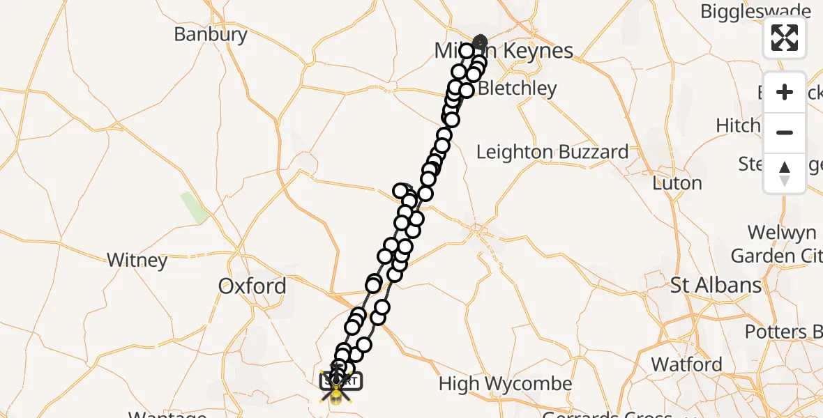 Flight path map showing Police Helicopter route from Ewelme to Benson
