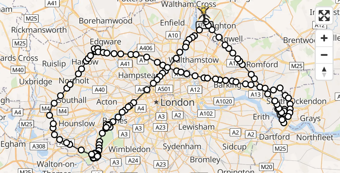 Flight path map showing Police Helicopter route from Sewardstonebury to Epping Forest