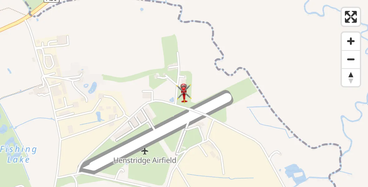 Flight path map showing Air Ambulance Helicopter route from Henstridge Airfield to Henstridge Airfield