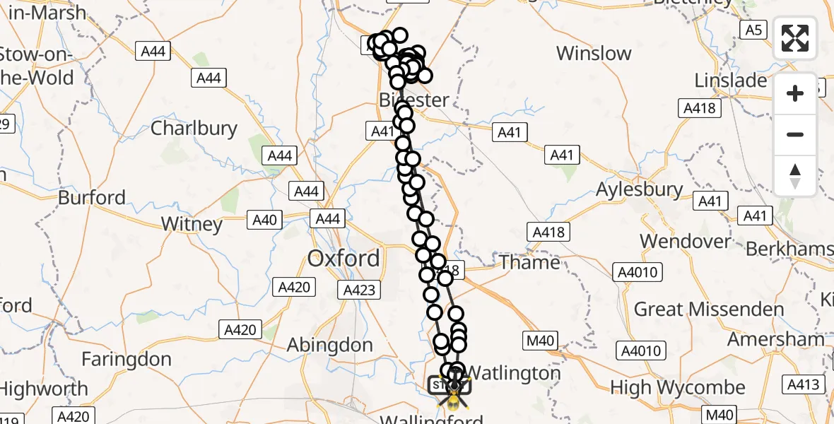 Flight path map showing Police Helicopter route from Berrick Salome to Benson