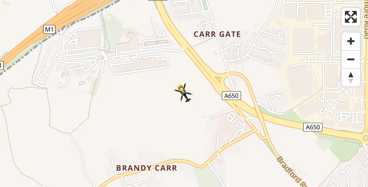 Flight path map showing Police Helicopter route from Wrenthorpe to Wrenthorpe