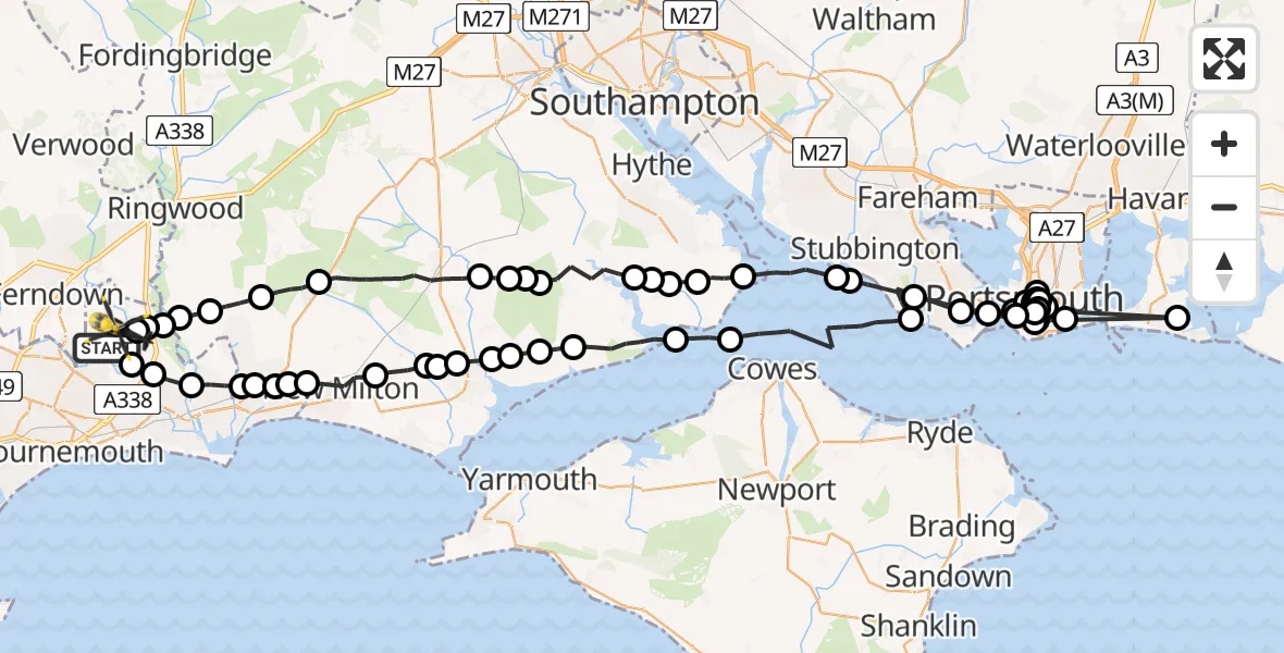Flight path map showing Police Helicopter route from Bournemouth Airport to Bournemouth Airport