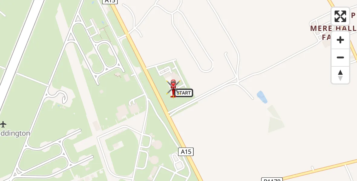 Flight path map showing Air Ambulance Helicopter route from RAF Waddington to North Kesteven