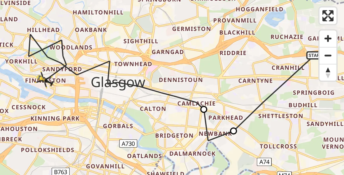 Flight path map showing Police Helicopter route from Glasgow to Glasgow