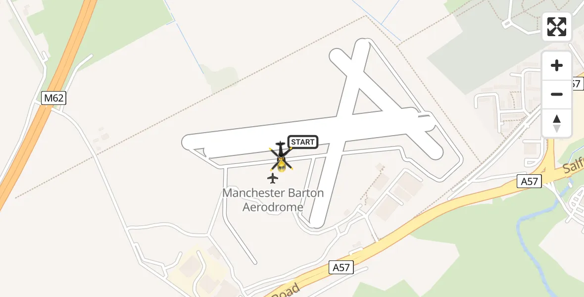 Flight path map showing Police Helicopter route from Manchester Barton Aerodrome to Manchester Barton Aerodrome