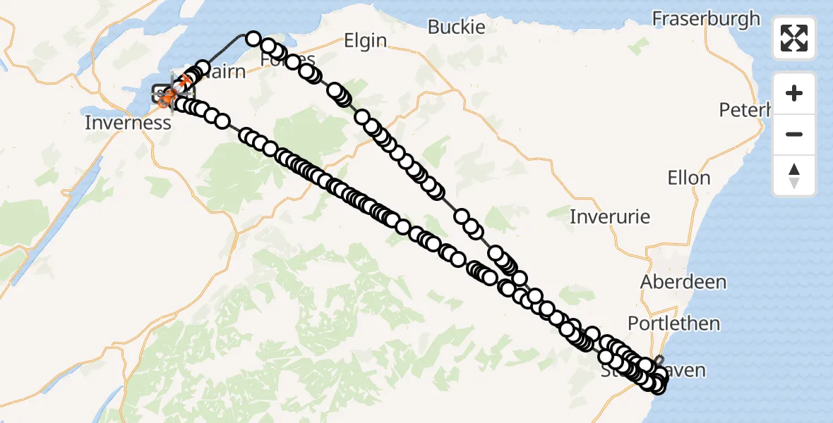 Flight route Coastguard Helicopter Inverness Airport - Inverness Airport, 08 April 2026, 23:49