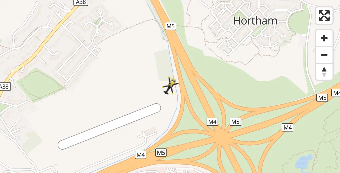 Flight path map showing Police Helicopter route from Almondsbury Helicopter Base to Almondsbury Helicopter Base