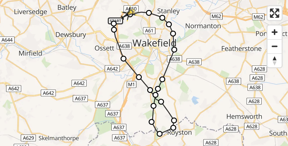 Flight path map showing Police Helicopter route from Woodkirk to Wrenthorpe