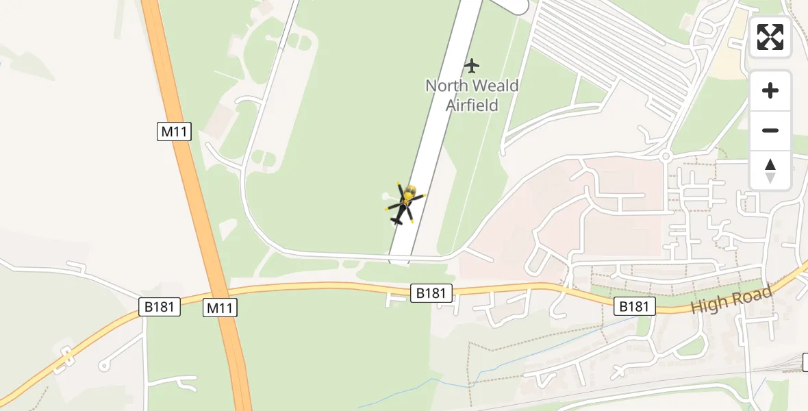 Flight path map showing Police Helicopter route from North Weald Airfield to North Weald Airfield